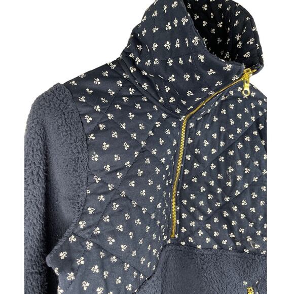 J. Crew Oversized Quilted Navy & White‎ Sherpa Fleece Half-Zip Pullover Size XXS - Picture 8 of 11